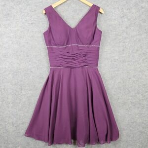 Unbranded Women's Plum Purple Fit & Flare Dress Polyester Beaded Ruched Chiffon